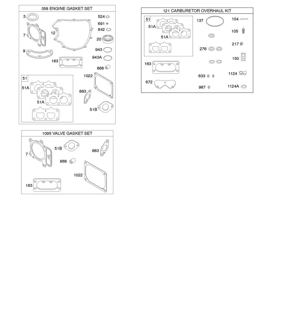 Engine/Valve Gasket Set, Carburetor Overhaul Kit Diagram and Parts List for 44Q777-5046-G5 400000 - 699999 Briggs and Stratton Engine